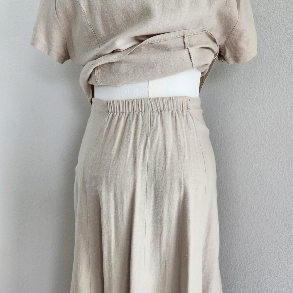 Vintage 90s Linen Blend Two Piece Skirt Set Collared Button Down Top Prairie L - Picture 10 of 14